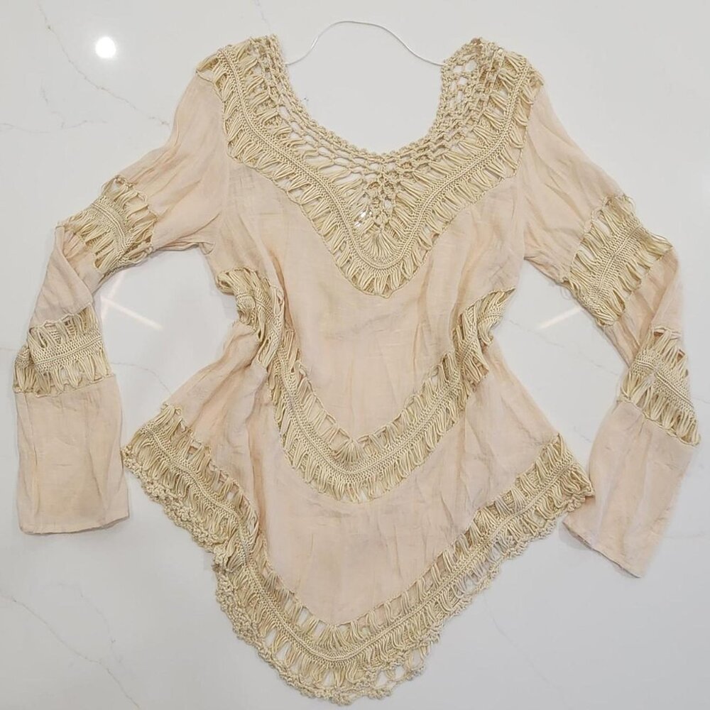 Umgee Crochet Style Sz M Poncho Top Cover Up Bohemian BOHO Festival Oversized